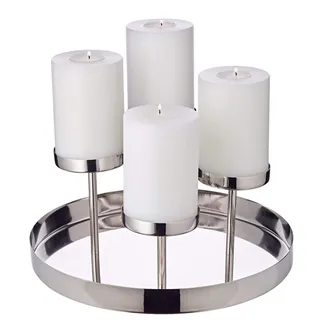 EDZARD Adventskranz/Kerzenleuchter Marbella (Ø 31 cm, H 16 cm) aus Edelstahl - Kerzenhalter, Kerzenständer Silber für Stumpenkerzen - Deko Kerzen, Tischdeko, Silber Deko für Kerzen