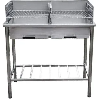 Grilltisch aus Edelstahl, Outdoorküche, Holzkohhlegrill mit zwei Grillflächen - Silber