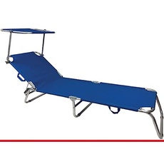 WeGeek Klappbett aus Aluminium mit Sonnenschutz und Tragegriff. Farbe: Blau. Abmessungen: 190 x 58 x 26 cm Röhre 24 mm Textilene-Gewebe Stoff
