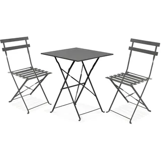 Zendea Koby Double Gartenmöbel-Set für den Außenbereich, zusammenklappbar, aus Metall, Anthrazit, 2 ergonomische Stühle und Multifunktionstisch, kompaktes und Robustes Design