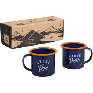 Gentlemen's Hardware GEN323UK Emaille-Espresso-Set, Camping und Wandern, Kaffeetassen, 120 ml, Marineblau/Orange
