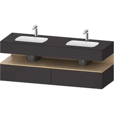 Duravit Qatego Einbauwaschtisch mit Konsolenwaschtischunterbau, 1600x550x600mm, Nische Eiche Natur, Doppelwaschtisch, QA4797030, Farbe: Graphit Supermatt/mit Nischenbeleuchtung