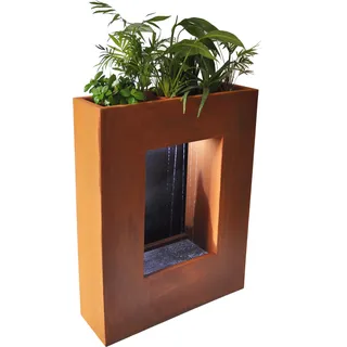 KÖHKO® Wasservorhang-Brunnen bepflanzbar mit LED Höhe 80 cm aus Cortenstahl mit Edelstahl-Pflanzkasten Wasserfall Wasserspiel Zimmerbrunnen