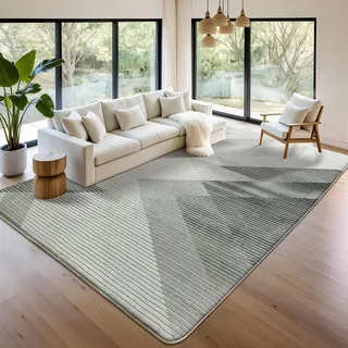 ASIinnsy Teppich Wohnzimmer Schlafzimmer Kurzflor Modern Großer Teppiche rutschfest Weich Abstrakt Esszimmer (Geometrisch Grau Weiß, 200 x 250 cm)