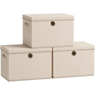 SONGMICS Aufbewahrungsboxen 3er-Set, Ordnungsbox, stapelbar mit Griffen, 43 x 30 x 30 cm, sand - Beige