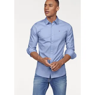 Langarmhemd TOMMY JEANS "Sabim Stretch Hemd Shirt", Herren, Gr. M, N-Gr, blau (lavender lustre), Web, Obermaterial: 97% Baumwolle, 3% Elasthan, unifarben, schmal normal, Rundhals, eingesetzt 2-Knopf-Manschette mit Schlitz, Hemden Langarmhemd, Stretch Hemd, Premium, Slim Fit, mit Elasthan, Topseller