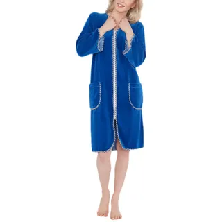 Damenbademantel AQUARTI "Bademantel Aquarti Damen Velours Bademantel Morgenmantel Kurz mit Reißverschlus" Gr. XXL, blau, XXL, Obermaterial: 80% Baumwolle CO. 20% Polyester PES., Hausmäntel, Damenbademantel