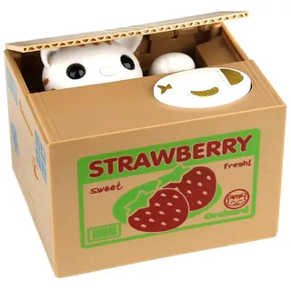 Justup Katze Spardose, Süße Katze Sparbüchse Diebstahl Sparbüchse Geld Sparen Geld Sammeln Sparschwein Geschenke Für Kinder (Erdbeere)