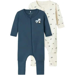 NAME IT Schlafanzug NAME IT "NBMNIGHTSUIT 2P ZIP FF JET TRACTOR NOOS", Herren, Gr. 68, grün (jet stream), Jersey, Obermaterial: 100% Baumwolle, bedruckt, regular fit, Rundhals, Homewear-Sets Schlafanzug, aus Baumwolle, regular fit, mit Reißverschluss