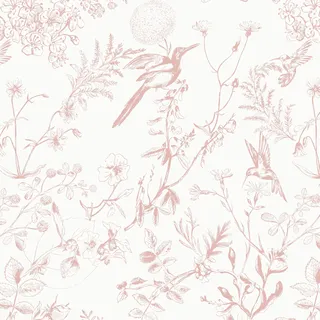 Timeet Selbstklebende Tapete Vögel Möbelfolie Rosa und weiß 44x1000cm Vintage Blumentapete Selbstklebend Klebefolie Vinyl Klebetapete für Wohnzimmer Schlafzimmer Küche Wand Möbel