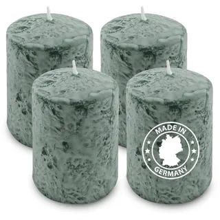 Alluvo Stumpenkerzen, 4er Set, Smaragd grün Rocco Kerzen, Unparfümiert aus Natur Wachs, Ohne Palmöl, 90x60mm, Für Hochzeit Deko Advent Weihnachten & Adventskerzen, Gesamtbrenndauer bis zu 104h