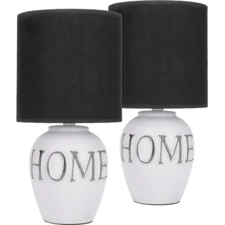 BRUBAKER 2er Set Tisch- oder Nachttischlampen Home - Tischleuchten mit Keramikfuß und Stoffschirm - 32,5 cm Höhe, Weiß Grau - Beige, Grau, Creme, Schwarz