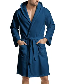 PETTI Artigiani Italiani Mikrofaser-Bademantel Herren Damen mit Kapuze, Taschen, Gürtel, Unisex schnelltrocknend für Fitness, Schwimmbad, Strand, Spa, Nachtblau, 5XL