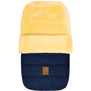 Fußsack HEITMANN FELLE "Eisbärchen - Lammfell Winterfußsack - Premium Qualität", Baby, blau (marine), Polyester, Fußsäcke Fußsack, mit echtem Lammfell, für Kinderwagen, Buggy, 5 Gurtschlitze, waschbar