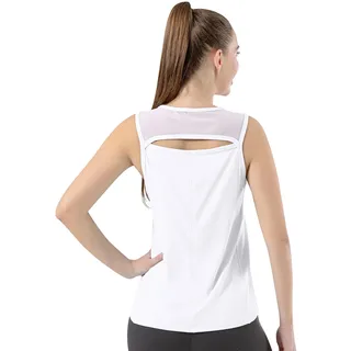 Bezioner Sport Top Damen Netz Laufen Yoga Shirt Frauen Schnelltrocknend Ärmellos Tennis Golf Oberteile Offener Rücken Weiß S