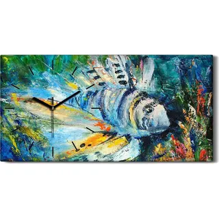 Leinwand Wanduhr Wandkunst Uhr 60x30 Foto Wand groß Löwenfisch Zebrafisch - schwarze Hände