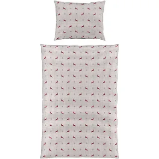 Fleuresse Bettwäsche , Rot, Weiß, Beige , Textil , Hirsch , 140x200 cm , pflegeleicht, bügelleicht , Heimtextilien, Bettwäsche & Leintücher, Bettwäsche, Satin-Bettwäsche
