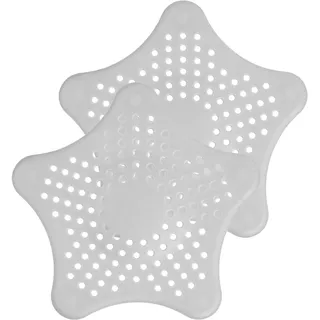 Universal Abflusssieb, 2 Stück, in Grau, aus TPR, 155 x 135 mm, mit 5 Saugnäpfen für festen Halt, für Abflüsse bis Ø 90 mm, Ablaufsieb Spüle, Haarsieb Waschbecken, Badewanne Filter, Haarfänger Dusche