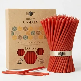 Danilovo 100 Dünne Bienenwachskerzen – Orthodoxe Kirchenkerzen aus Echtem Bienenwachs mit Baumwolldocht, Ritualkerzen für Meditation, Gebet & Hausaltar, Natürlicher Honigduft (16 cm, Rot)