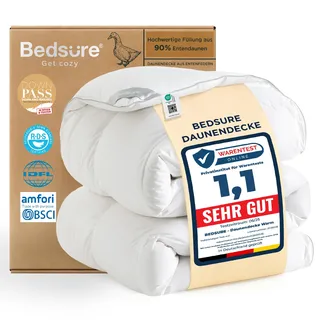 BEDSURE Daunendecke 155x220 Daunen Bettdecke - Warm Winterdecke 90% Daunen und 10% Federn 1080 gr. Füllung, Federbettdecke with Öko-Tex Zertifikat, Waschbar Steppdecke Weiß