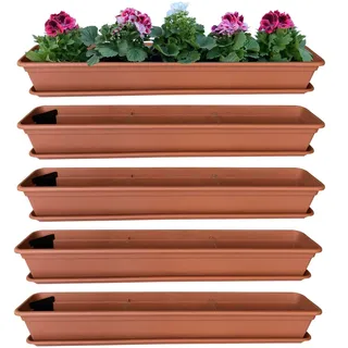 4er Blumenkasten Set 100cm Balkonkasten Pflanzkasten Terracotta & Matte & Schale