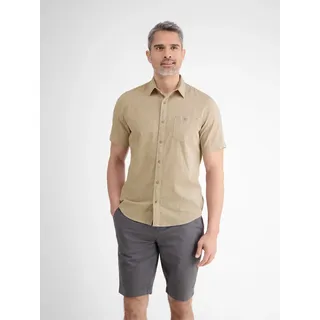 Kurzarmhemd LERROS "Halbarmhemd mit Leinenanteil, unifarben", Jungen, Gr. S, Normalgrößen, beige (light dune beige), 80% Baumwolle, 20% Leinen, Hemden Kurzarmhemd