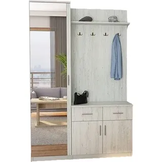 Meblast | Garderoben-Set 130 cm mit Spiegel - Flurmöbel mit Einlegeböden, Schubladen & Kleiderhaken | Anderson-Kiefer | Robust, Modern - Braun