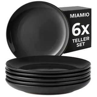 MIAMIO Le Papillon Kollektion – Dessertteller 6er Set Steingut Geschirrserie 21 cm – Spülmaschinen- und Mikrowellenfest – 6x Frühstücksteller Klein (Schwarz)