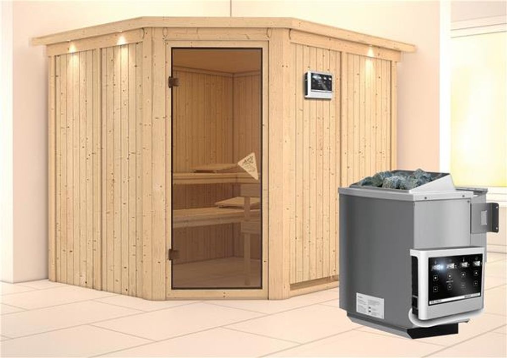 Bild von Sauna Malin 68mm Kranz Ofen 9kW Bio Tür classic