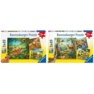 Ravensburger Kinderpuzzle - 09330 Tiere der Erde - Puzzle für Kinder ab 5 Jahren, mit 3x49 Teilen & Kinderpuzzle - 09265 Wald-/Zoo-/Haustiere - Puzzle für Kinder ab 5 Jahren, mit 3x49 Teilen