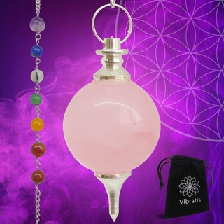 Wahrsagenpendel aus rosa Quarz, Universal-Rästhesiependel mit Kette 7 Chakren [Satisfait ouerau Rerit, ourse a VIE] (QUARTZ ROSE B)