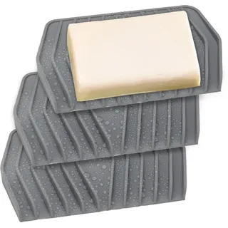 VirtuGro 3PCS Silikon Seifenschale mit Ablauf Seifenhalter Silikon rutschfest Seifenablage Soft Seifenschalen Dusche Seifenteller für Hält Seife Trocken und Sauber für Küche Badezimmer (Grau)
