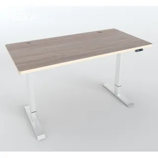 Höhenverstellbarer Schreibtisch (140 x 70 cm) - Sitz- & Stehpult - Bürotisch Elektrisch Höhenverstellbar mit Touchscreen & Stahlfüßen - Weiß/Eiche - Weiß, Hellbraun