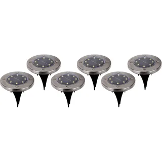 NÄVE Solar-Bodenleuchte Edelstahl 14 cm 6er Set grau