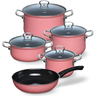 RIESS Nouvelle Topf-Set 5-tlg. Fleischtopf mit Deckel 16 cm + Fleischtopf mit Deckel 20 cm + Fleischtopf mit Deckel 24 cm + Kasserolle mit Deckel 20 cm + Bratpfanne 28 cm