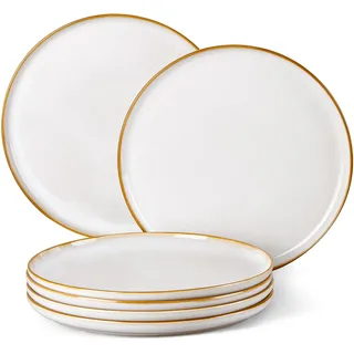 Homikit Teller Set 6 Personen, Reaktive Glasur Steinzeug - 26,5 cm Speiseteller Essteller, Modern Geschirr Plates Set Servierteller für Kuchen, Mikrowellenfest & Spülmaschinenfest, Jupiter Beige