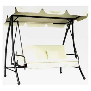 2 in 1 Hollywoodschaukel mit Liegefunktion, 3-Sitzer Gartenschaukel mit verstellbarem Sonnendach, belastbar bis 240 kg, Gartenliege für Garten und Terrasse, 200x125x170 cm, Cremeweiß - Weiß