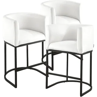 VEVOR Barhocker Thekenhocker 3 STK. (87 cm hoch) Küchenstuhl mit Rückenlehne & Armlehne & Metallrahmen & Fußstütze, Bistrostuhl (158,8 kg belastbar) Küche Esszimmer Bankschalter Bar, Weiß