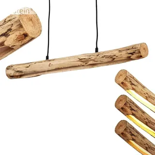 HOFSTEIN LED Pendelleuchte Winterthur, dimmbare Hängelampe aus Metall/Holz in Schwarz/Natur, Holzbalken höhenverstellbar auf max. 150 cm, dimmbar über Lichtschalter, 15 Watt, 1245 Lumen, 3000 Kelvin,