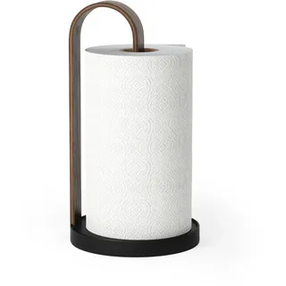 Umbra Bellwood Küchenrollenhalter stehend – Küchenpapierhalter mit stabilem Metallfuß und Echtholzständer, Schwarz/Walnuss