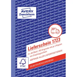 Avery Zweckform 1723 Lieferschein mit Empfangsschein (A6, 3x40 Blatt, selbstdurchschreibend mit farbigen Durchschlägen, zur Abfrage aller Lieferpositionen) weiß/gelb/rosa