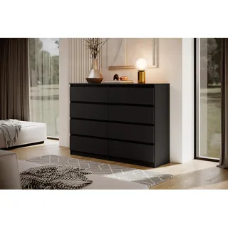 Moderne Kommode LINDA 8S - Sideboard 140 cm mit 8 Schubladen & Grifflosen Fronten (Schwarz) - Schwarz