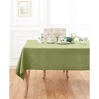 Solino Home Leinen Tischdecke 60x90 Zoll,100% reines Leinen moosgrün Tischdecke für Frühling, Ostern, Sommer, Indoor, Outdoor, Gedenktag,Klassischer Hohlsaum, handgefertigt aus europäischem Flachs