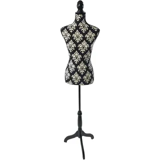 Relaxdays Schneiderpuppe, weiblich, Größe 36/38, höhenverstellbar 130–167 cm, Holzständer, Kleiderpuppe, schwarz/weiß