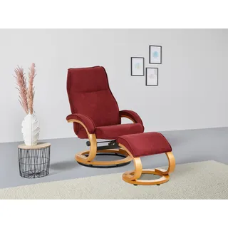 Home affaire Relaxsessel »Paris TV-Sessel, Sessel mit Hocker, Wohnzimmer, Schlaffunktion manuell«, (Set, 2 St., bestehend aus Sessel und Hocker), verstellbar, Microfaser, NaturLEDER, Webstoff, Sitzhöhe 46 cm, rot