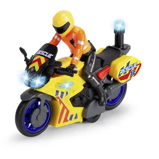 Dickie Toys - Rescue Bike (17 cm) - Yamaha Rettungs-Fahrzeug ab 3 Jahre mit Friktion & beweglicher Fahrer-Figur, Spielzeug-Motorrad für Kinder mit Licht & Sound, inkl. Batterien