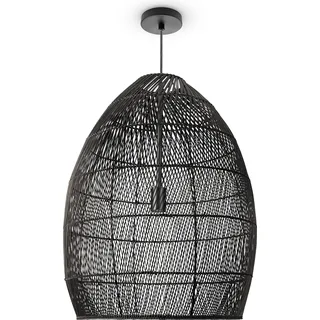 Pendelleuchte Wohnzimmer Boho Korbleuchten Pendellampe Rattan Hängeleuchte - Schwarz