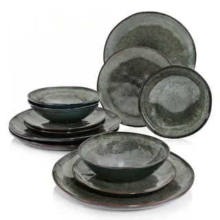 Sänger Tafelservice Kopenhagen - 36 teilig aus Steingut 12 Personen , Grau , 36-teilig , Rund , 50x30x80 cm , kratzfest , Geschirr, Geschirrsets, Tafelservice