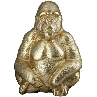 GILDE Deko Tier Figur Skulptur Gorilla - Moderne Kunst und Dekoaration aus Kunstharz - Farbe: Gold - Höhe 27 cm