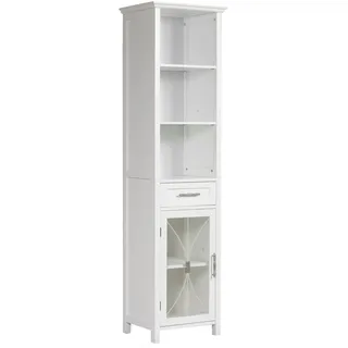 Teamson Home Delaney Badezimmer Holz Multi funktionaler Leinenschrank Weiß 7978 mit Schubladen und offenen Regalen